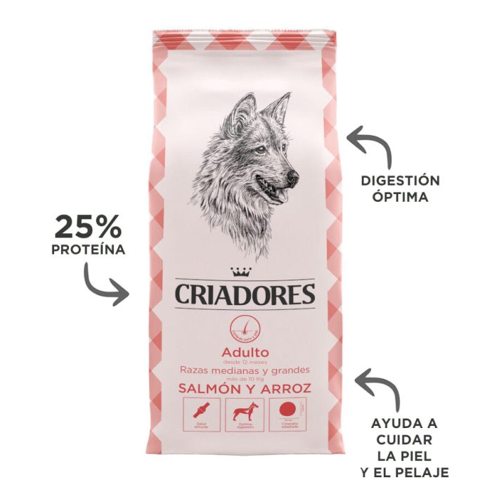 Criadores Adulto Salmón y Arroz pienso para perros de razas medianas y grandes