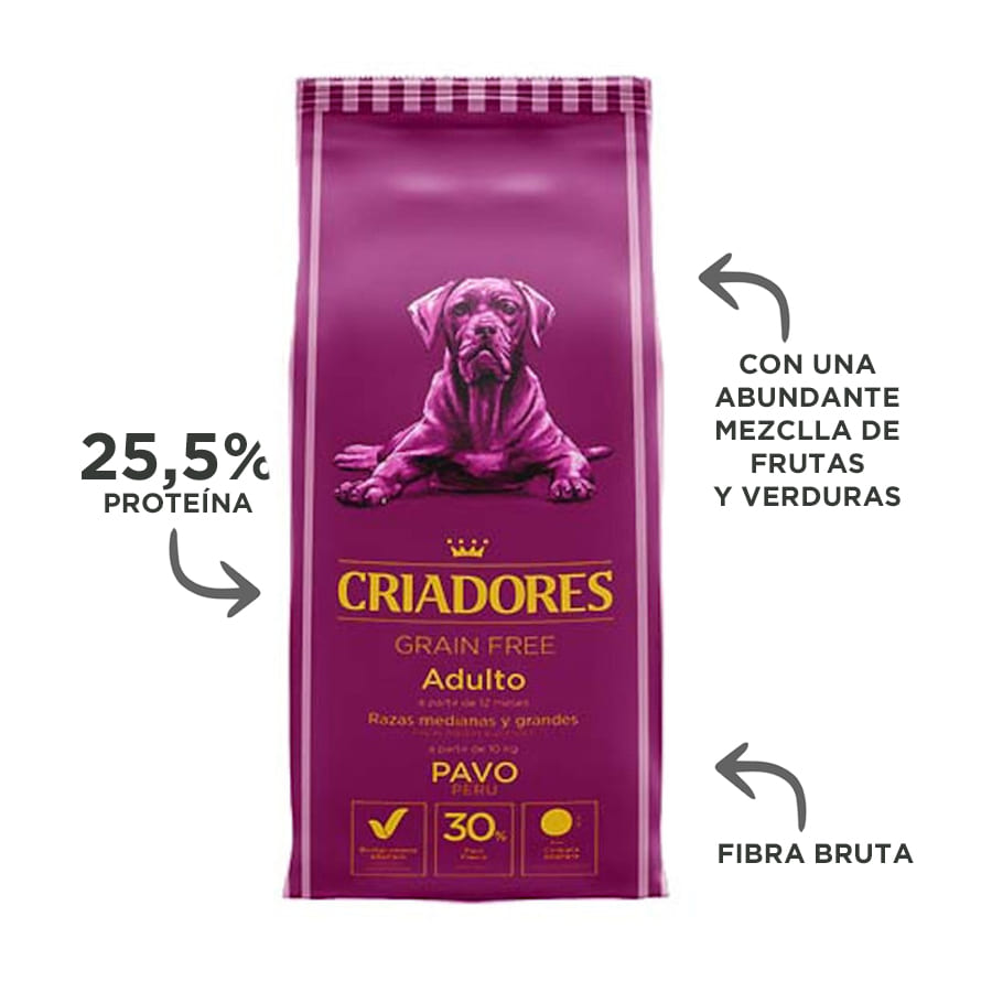 Criadores Adulto Grain Free Pavo pienso para perros de raza mediana y grande