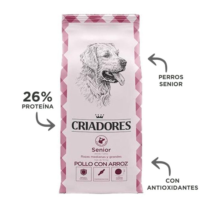 Criadores Senior Pollo y Arroz pienso para perros de razas medianas y grandes