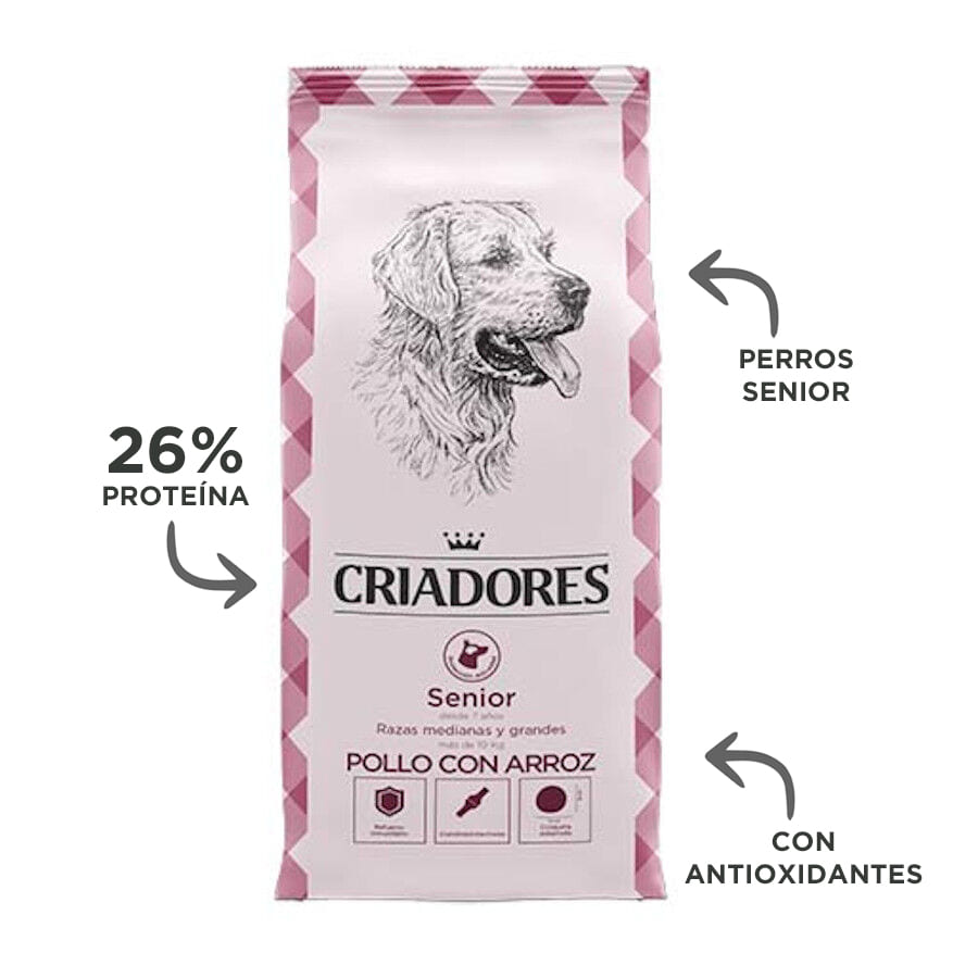 Criadores Senior Pollo y Arroz pienso para perros de razas medianas y grandes
